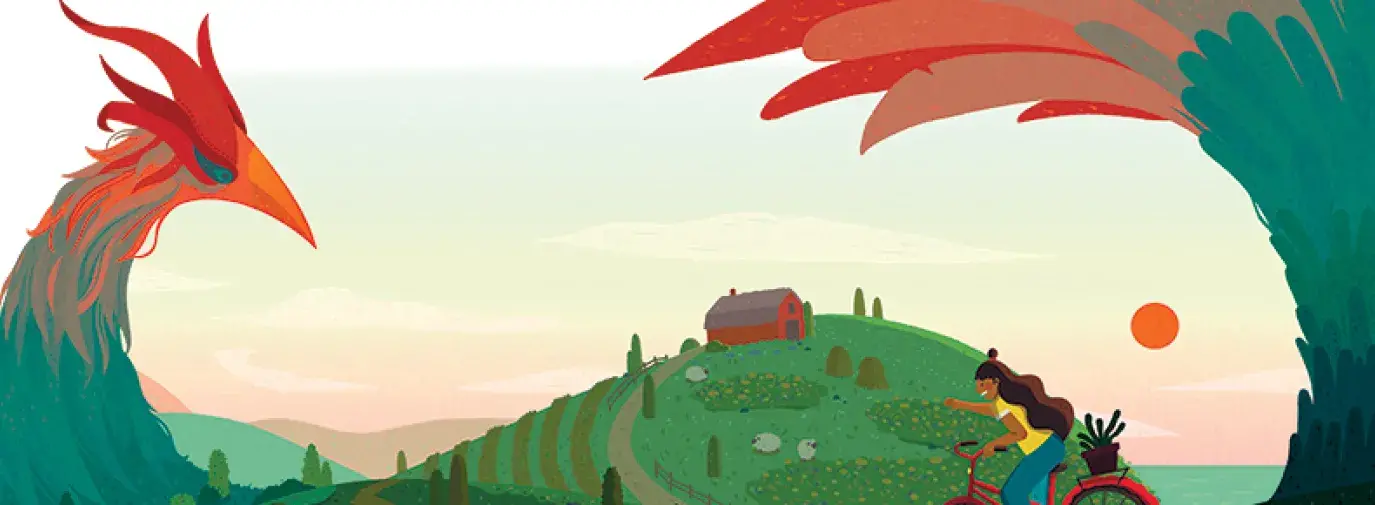 phoenix being reborn from the landscape